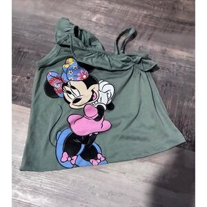 Disney Minnie Mouse Girls Sage Green Ruffle Shoulder Tank Top Graphic Tee